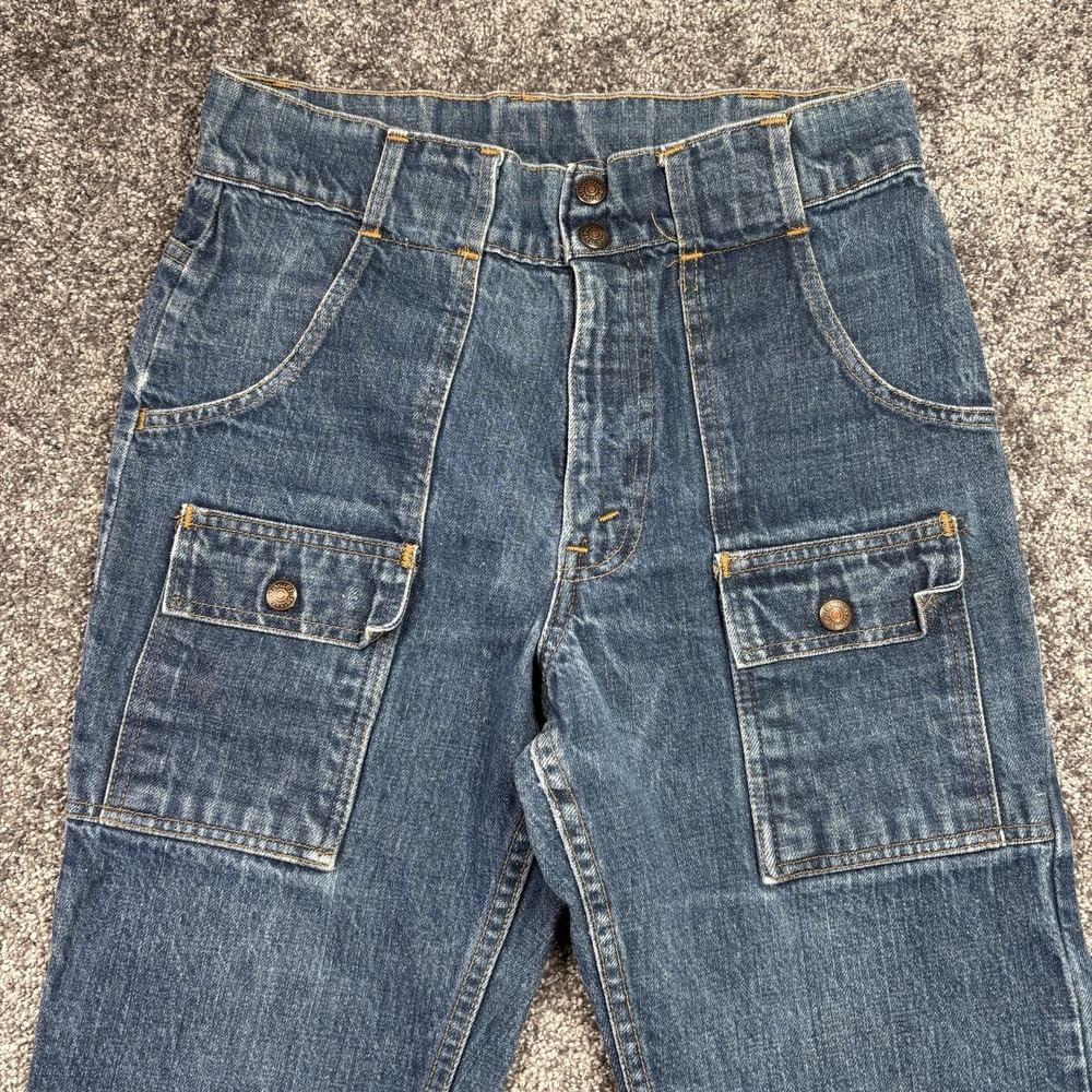 Vintage 70s Levis Safari Bush Jeans Mens 28x30 Blue Flared Bootcut Orange Tab - Picture 2 of 13